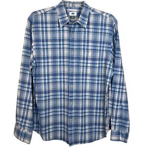 Old Navy Linen shirt men’s XL Slim fit Blue plaid linen/cotton blend long sleeve